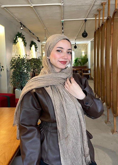 Beige Ruffled cotton scarf