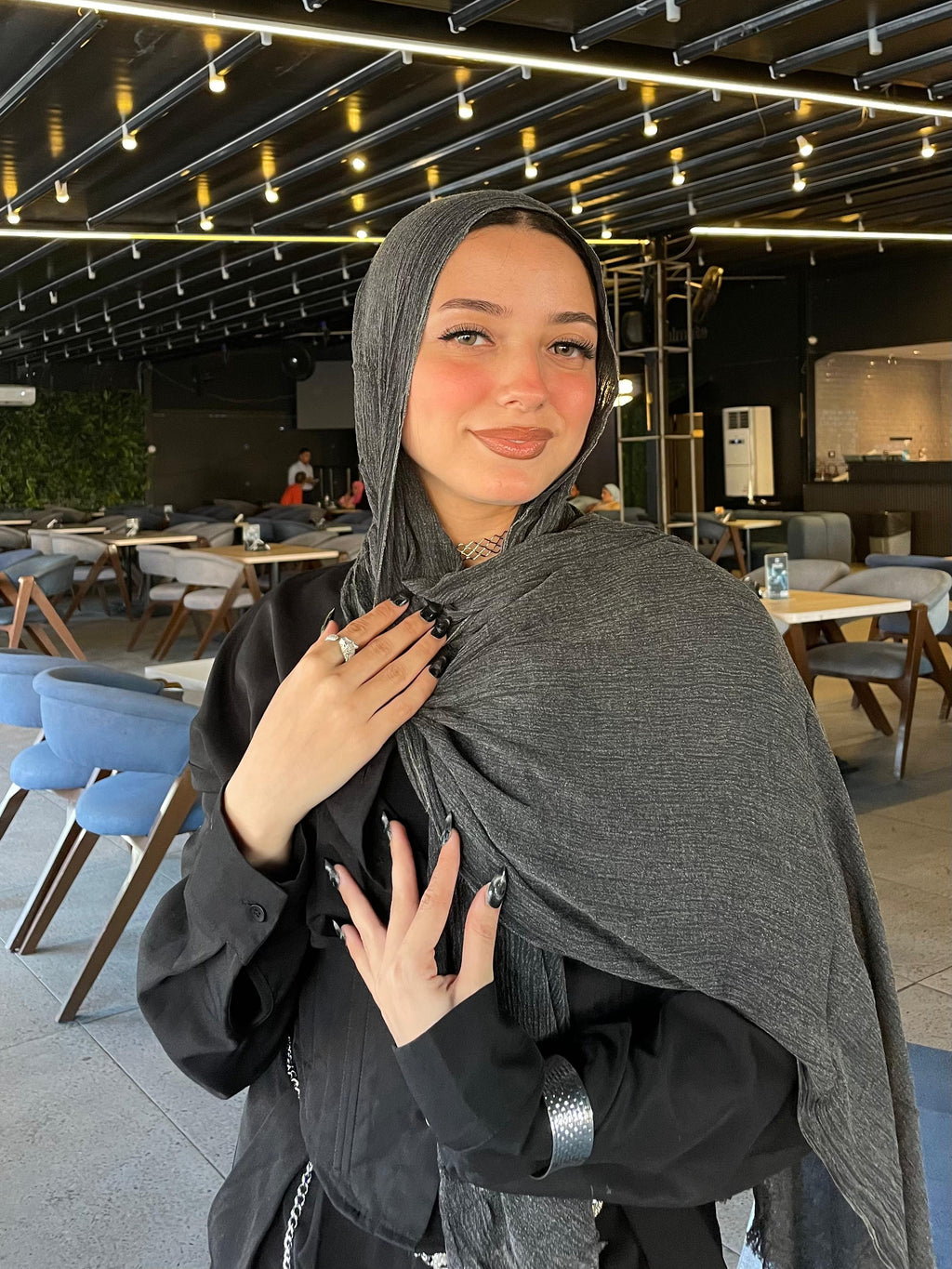 Dark Gray Ruffled cotton scarf