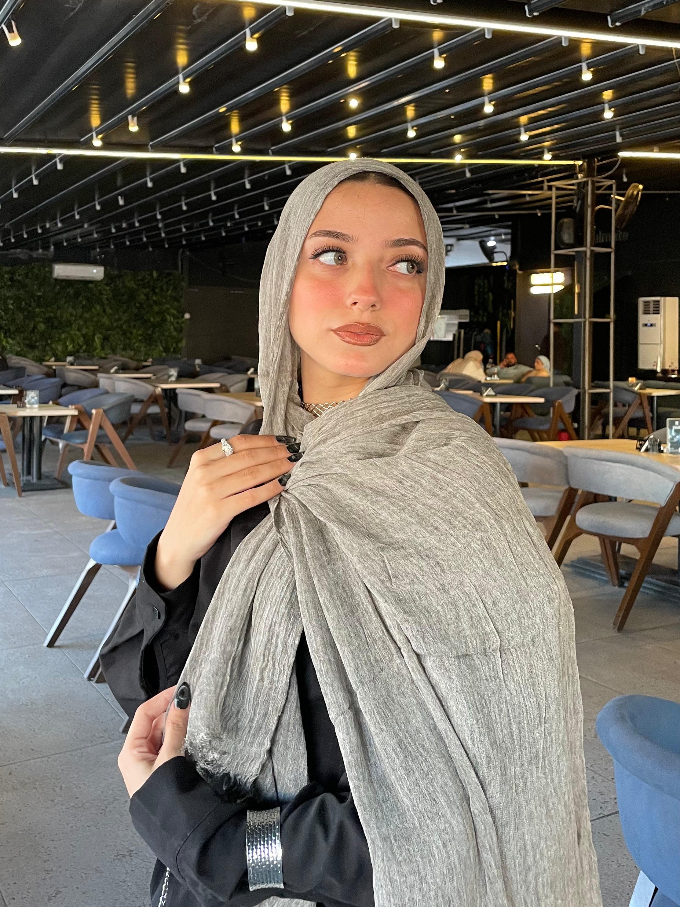 Light Gray Ruffled cotton scarf