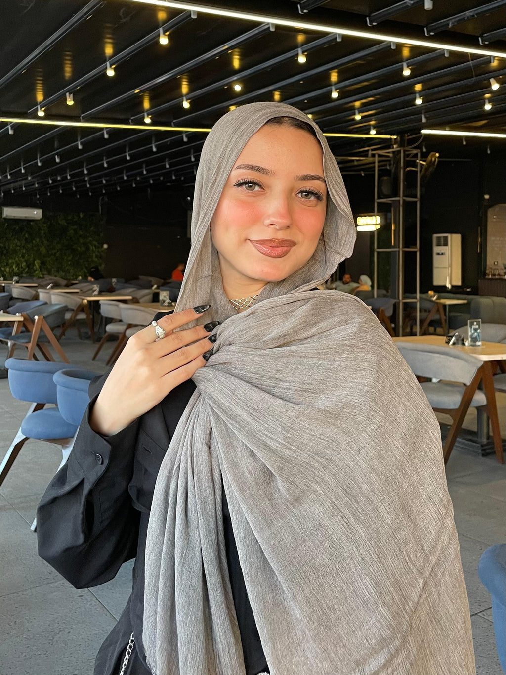 Gray Ruffled cotton scarf