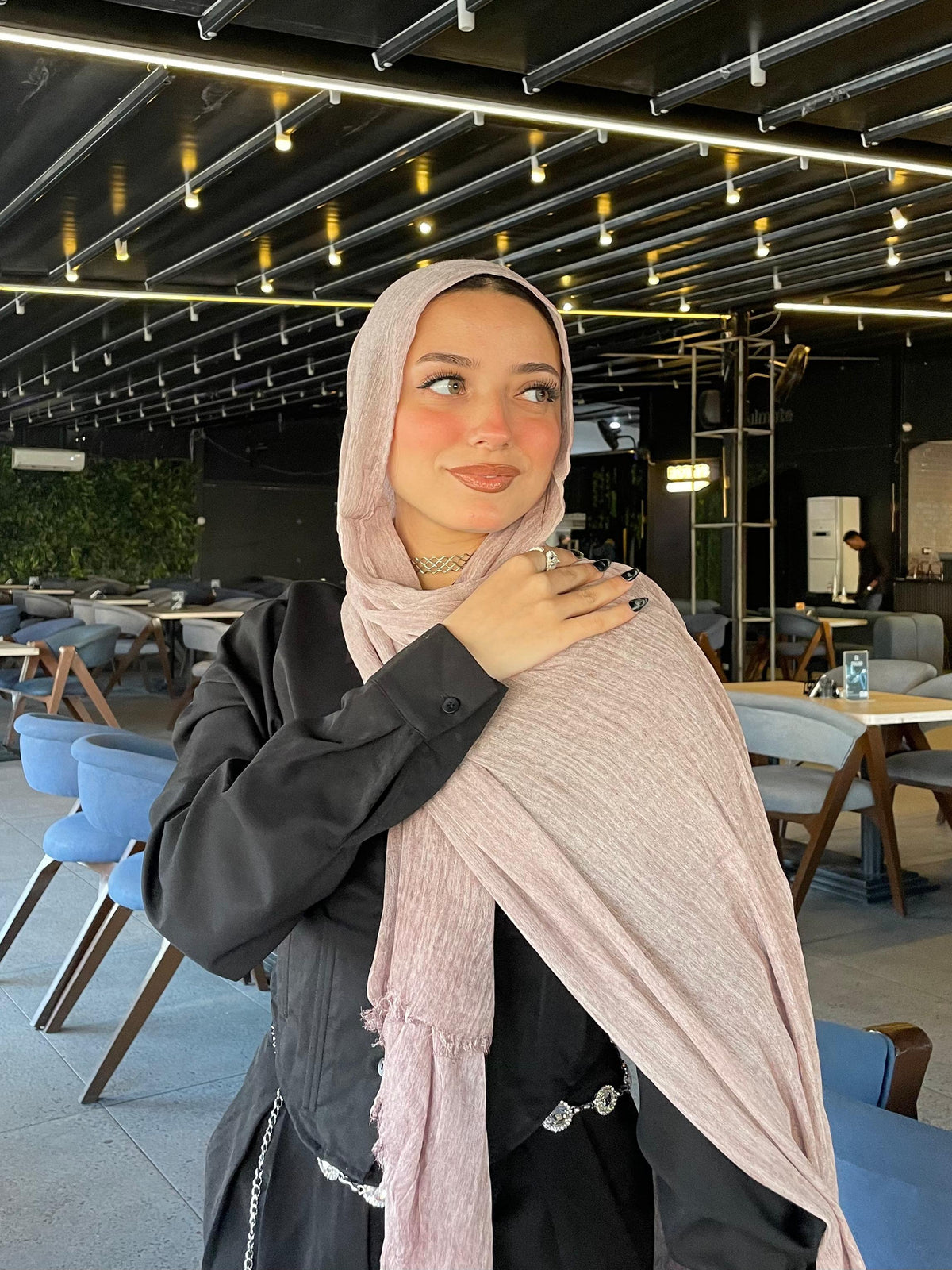 Light pink Ruffled cotton scarf