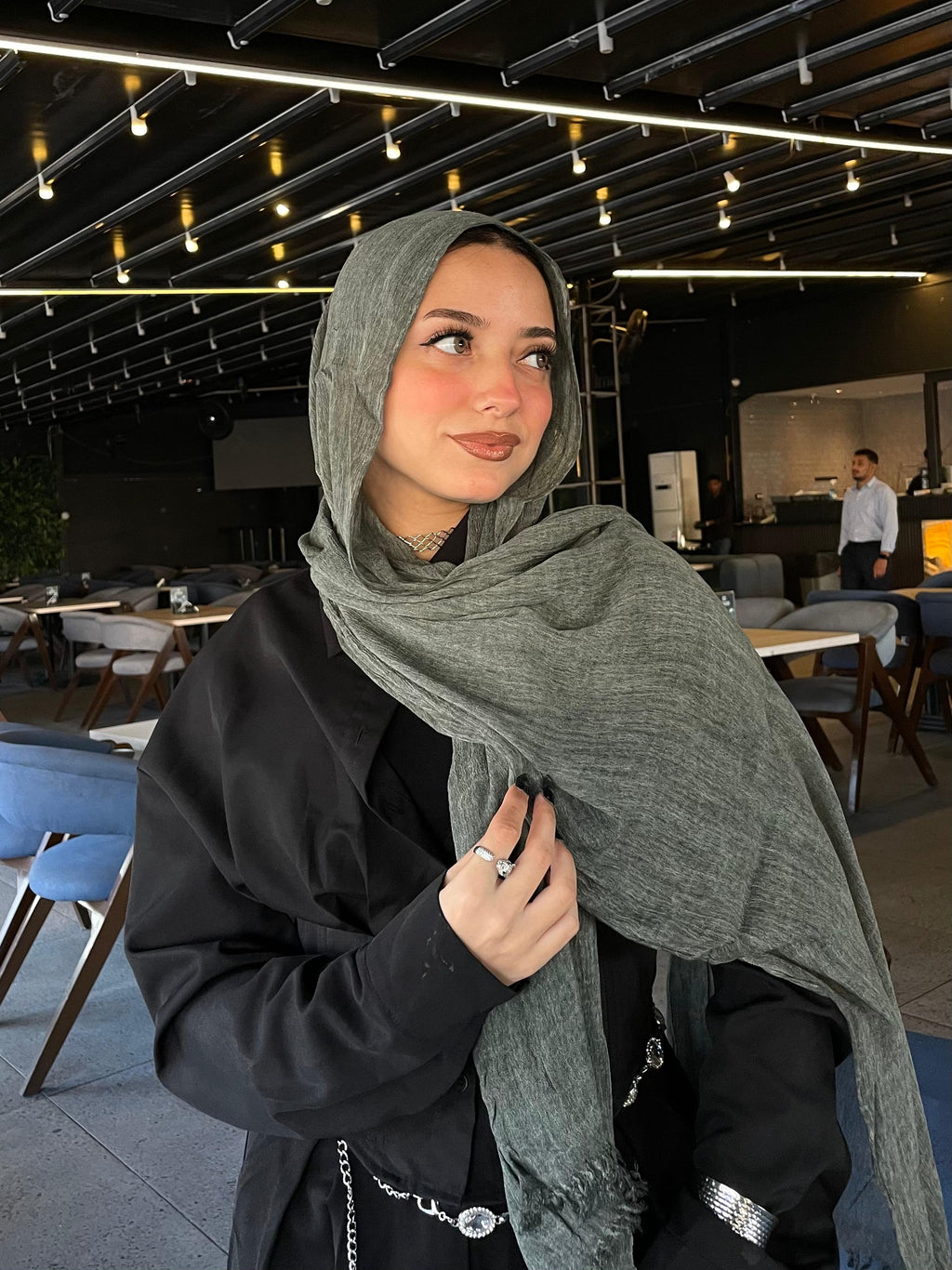 Medium Dark Gray Ruffled cotton scarf
