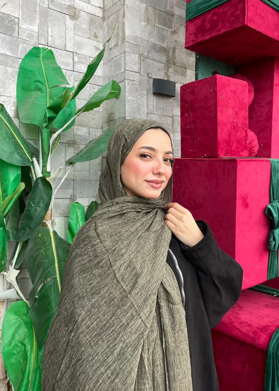 Olive gray Ruffled cotton scarf