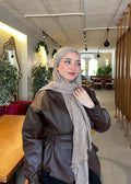 Beige Ruffled cotton scarf