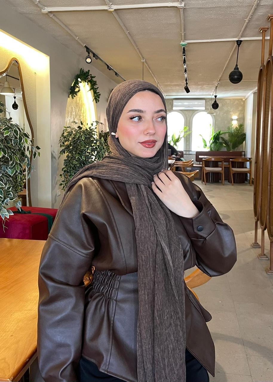 Brown Ruffled cotton scarf